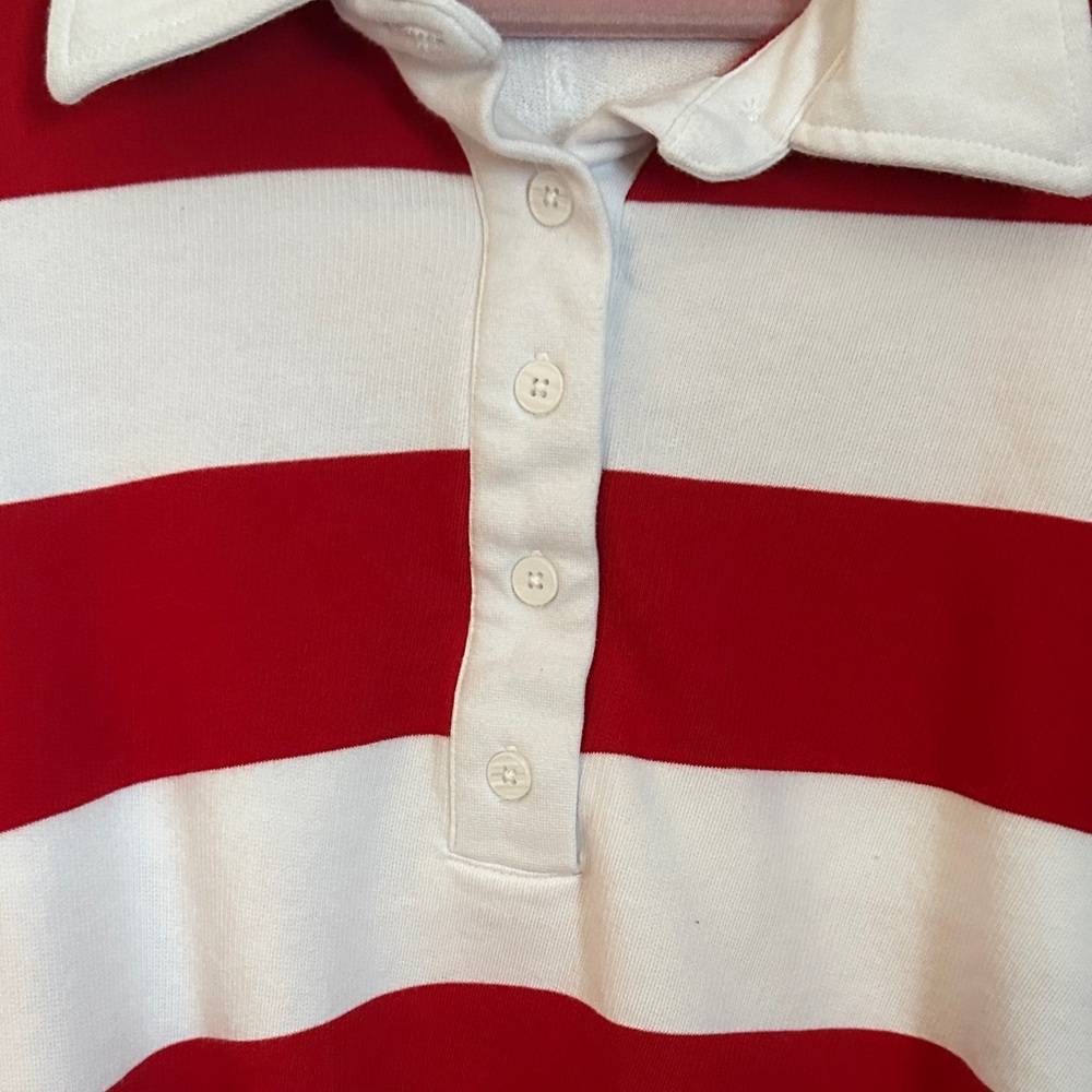 Joy Lab Red and White Striped Cropped Rugby Top - Picture 2 of 9